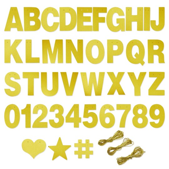 Blue Panda; Make Your Own Banner Kit - 130-Piece, Gold Glitter, 5-Inch Characters - DIY Banner Kit with Glitter String Letters for Birthday & Wedding Party Decor; Category:Banners; Image:1
